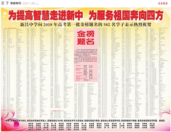 今日新昌数字报刊平台-新昌中学向2018年高考第一批金榜题名的582名学子 